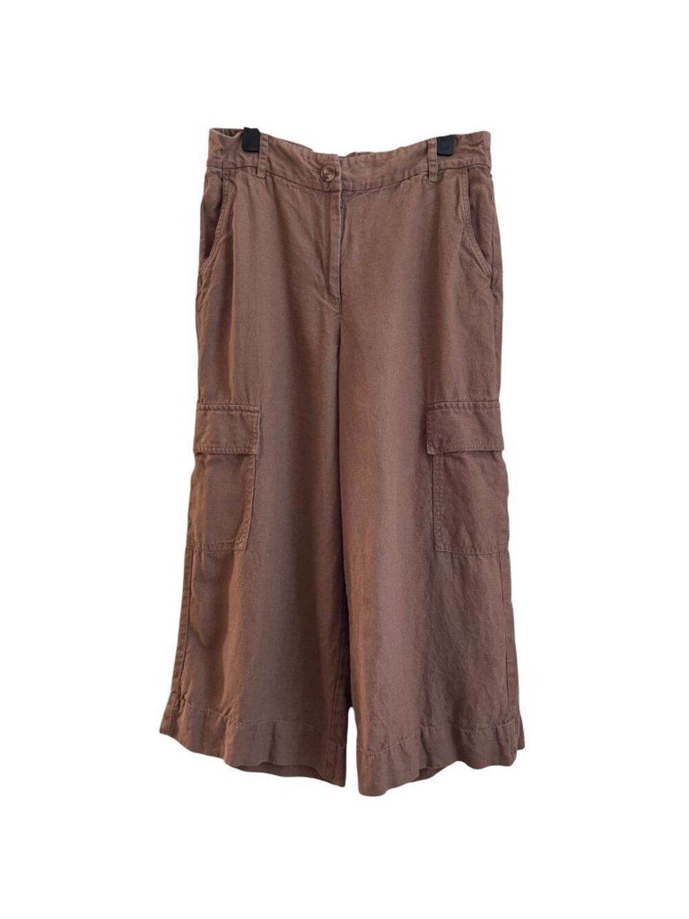 Chicos Womens Linen Cargo Pants Size 1.5 US 10 Chocolate Brown Wide Leg Cropped